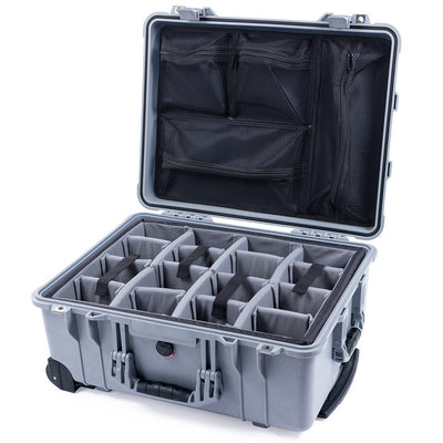 Pelican 1560 Case, Silver Gray Padded Microfiber Dividers with Mesh Lid Organizer ColorCase 015600-0170-180-180