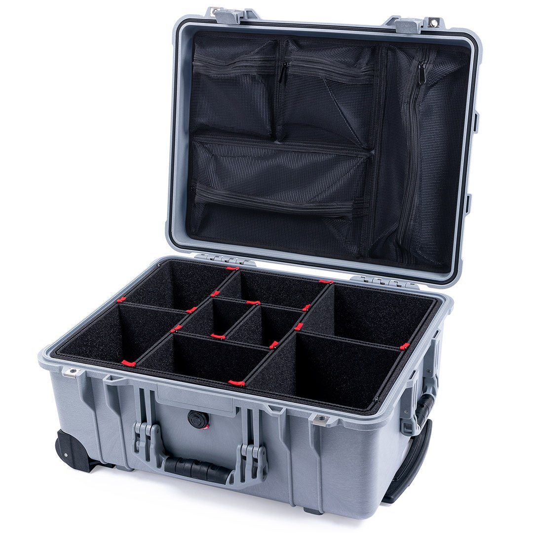 Pelican 1560 Case, Silver TrekPak Divider System with Mesh Lid Organizer ColorCase 015600-0120-180-180