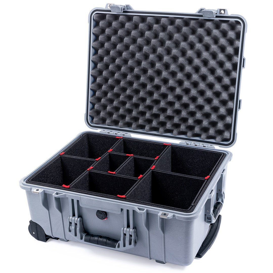 Pelican 1560 Case, Silver TrekPak Divider System with Convolute Lid Foam ColorCase 015600-0020-180-180
