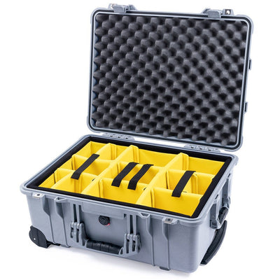 Pelican 1560 Case, Silver Yellow Padded Microfiber Dividers with Convolute Lid Foam ColorCase 015600-0010-180-180