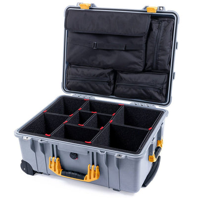 Pelican 1560 Case, Silver with Yellow Handles & Latches TrekPak Divider System with Computer Pouch ColorCase 015600-0220-180-240