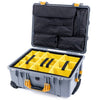 Pelican 1560 Case, Silver with Yellow Handles & Latches Yellow Padded Microfiber Dividers with Computer Pouch ColorCase 015600-0210-180-240