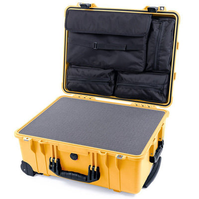 Pelican 1560 Case, Yellow with Black Handles & Latches Pick & Pluck Foam with Computer Pouch ColorCase 015600-0201-240-110