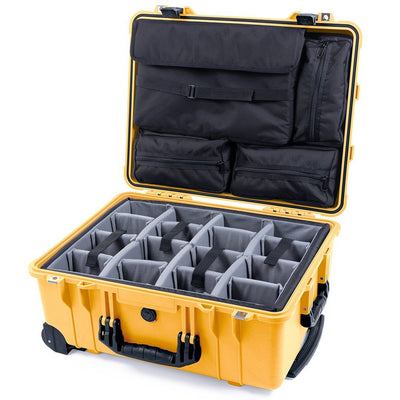 Pelican 1560 Case, Yellow with Black Handles & Latches Gray Padded Microfiber Dividers with Computer Pouch ColorCase 015600-0270-240-110