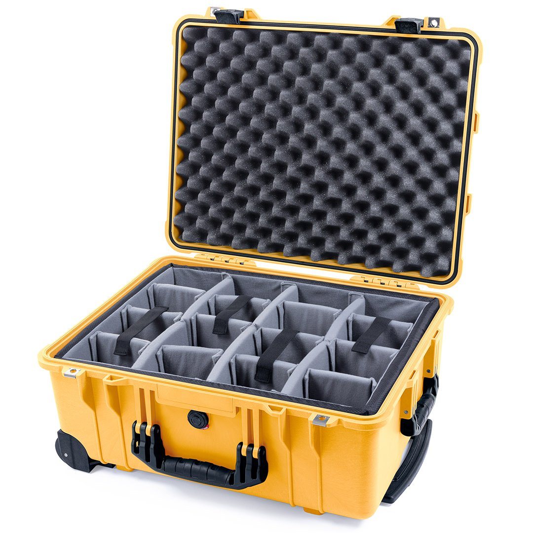 Pelican 1560 Case, Yellow with Black Handles &amp; Latches Gray Padded Microfiber Dividers with Convolute Lid Foam ColorCase 015600-0070-240-110