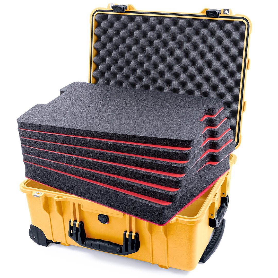 Pelican 1560 Case, Yellow with Black Handles &amp; Latches Custom Tool Kit (6 Foam Inserts with Convolute Lid Foam) ColorCase 015600-0060-240-110
