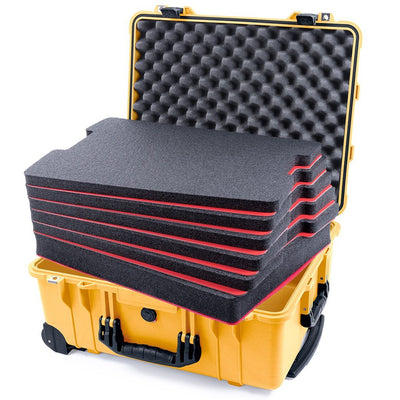 Pelican 1560 Case, Yellow with Black Handles & Latches Custom Tool Kit (6 Foam Inserts with Convolute Lid Foam) ColorCase 015600-0060-240-110