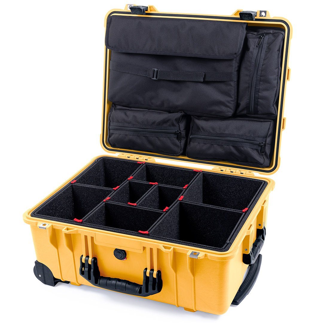 Pelican 1560 Case, Yellow with Black Handles &amp; Latches TrekPak Divider System with Computer Pouch ColorCase 015600-0220-240-110