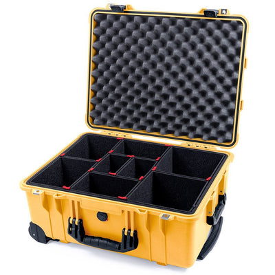 Pelican 1560 Case, Yellow with Black Handles & Latches TrekPak Divider System with Convolute Lid Foam ColorCase 015600-0020-240-110