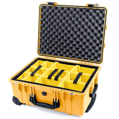 Pelican 1560 Case, Yellow with Black Handles & Latches Yellow Padded Microfiber Dividers with Convolute Lid Foam ColorCase 015600-0010-240-110