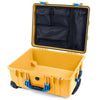 Pelican 1560 Case, Yellow with Blue Handles & Latches Mesh Lid Organizer Only ColorCase 015600-0100-240-120