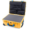 Pelican 1560 Case, Yellow with Blue Handles & Latches Pick & Pluck Foam with Computer Pouch ColorCase 015600-0201-240-120