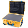 Pelican 1560 Case, Yellow with Blue Handles & Latches Pick & Pluck Foam with Mesh Lid Organizer ColorCase 015600-0101-240-120