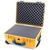 Pelican 1560 Case, Yellow with Blue Handles & Latches Pick & Pluck Foam with Convolute Lid Foam ColorCase 015600-0001-240-120