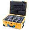 Pelican 1560 Case, Yellow with Blue Handles & Latches Gray Padded Microfiber Dividers with Computer Pouch ColorCase 015600-0270-240-120
