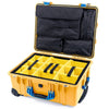Pelican 1560 Case, Yellow with Blue Handles & Latches Yellow Padded Microfiber Dividers with Computer Pouch ColorCase 015600-0210-240-120