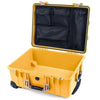 Pelican 1560 Case, Yellow with Desert Tan Handles & Latches Mesh Lid Organizer Only ColorCase 015600-0100-240-310