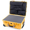 Pelican 1560 Case, Yellow with Desert Tan Handles & Latches Pick & Pluck Foam with Computer Pouch ColorCase 015600-0201-240-310