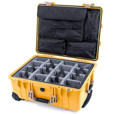 Pelican 1560 Case, Yellow with Desert Tan Handles & Latches Gray Padded Microfiber Dividers with Computer Pouch ColorCase 015600-0270-240-310