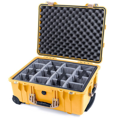 Pelican 1560 Case, Yellow with Desert Tan Handles & Latches Gray Padded Microfiber Dividers with Convolute Lid Foam ColorCase 015600-0070-240-310