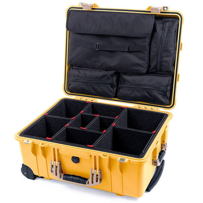 Pelican 1560 Case, Yellow with Desert Tan Handles & Latches TrekPak Divider System with Computer Pouch ColorCase 015600-0220-240-310