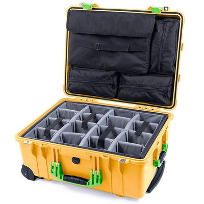 Pelican 1560 Case, Yellow with Lime Green Handles & Latches Gray Padded Microfiber Dividers with Computer Pouch ColorCase 015600-0270-240-300