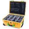 Pelican 1560 Case, Yellow with Lime Green Handles & Latches Gray Padded Microfiber Dividers with Mesh Lid Organizer ColorCase 015600-0170-240-300