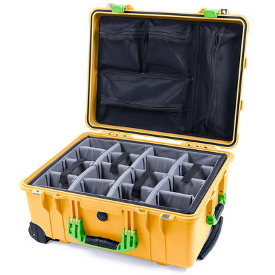 Pelican 1560 Case, Yellow with Lime Green Handles & Latches Gray Padded Microfiber Dividers with Mesh Lid Organizer ColorCase 015600-0170-240-300