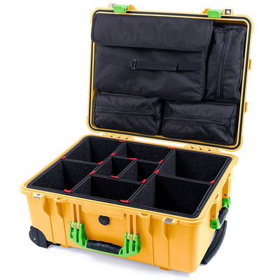 Pelican 1560 Case, Yellow with Lime Green Handles & Latches TrekPak Divider System with Computer Pouch ColorCase 015600-0220-240-300