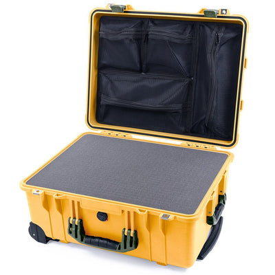 Pelican 1560 Case, Yellow with OD Green Handles & Latches Pick & Pluck Foam with Mesh Lid Organizer ColorCase 015600-0101-240-130