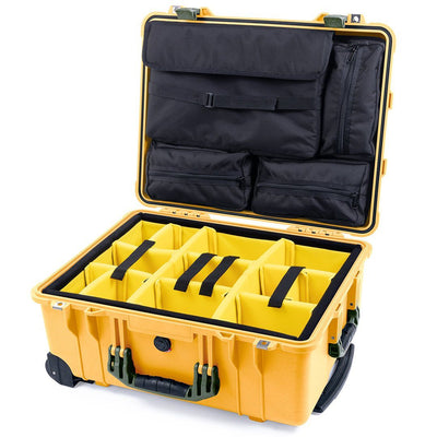 Pelican 1560 Case, Yellow with OD Green Handles & Latches Yellow Padded Microfiber Dividers with Computer Pouch ColorCase 015600-0210-240-130