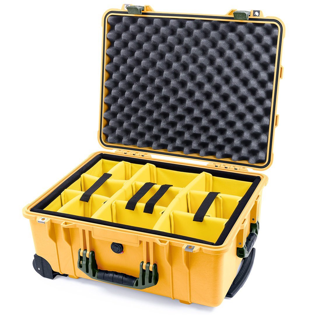 Pelican 1560 Case, Yellow with OD Green Handles &amp; Latches Yellow Padded Microfiber Dividers with Convolute Lid Foam ColorCase 015600-0010-240-130