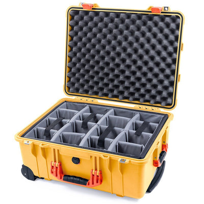 Pelican 1560 Case, Yellow with Orange Handles & Latches Gray Padded Microfiber Dividers with Convolute Lid Foam ColorCase 015600-0070-240-150