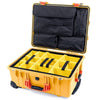 Pelican 1560 Case, Yellow with Orange Handles & Latches Yellow Padded Microfiber Dividers with Computer Pouch ColorCase 015600-0210-240-150