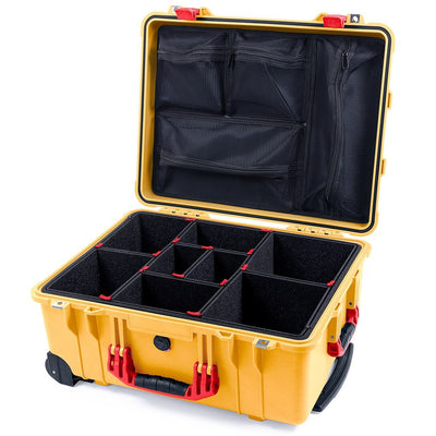 Pelican 1560 Case, Yellow with Red Handles & Latches TrekPak Divider System with Mesh Lid Organizer ColorCase 015600-0120-240-320