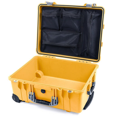 Pelican 1560 Case, Yellow with Silver Handles & Latches Mesh Lid Organizer Only ColorCase 015600-0100-240-180