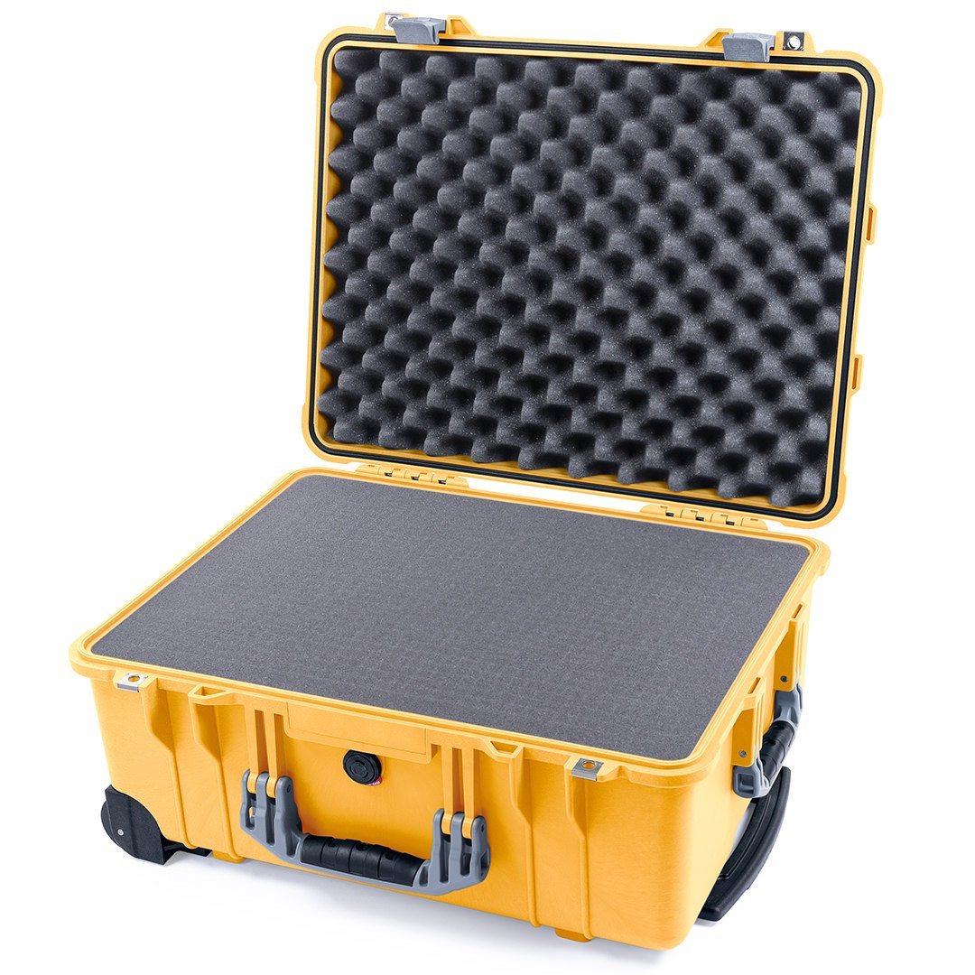 Pelican 1560 Case, Yellow with Silver Handles &amp; Latches Pick &amp; Pluck Foam with Convolute Lid Foam ColorCase 015600-0001-240-180