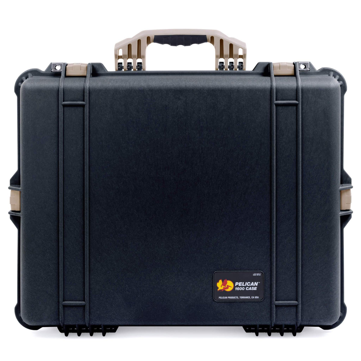 Pelican 1600 Case, Black with Desert Tan Handle &amp; Latches ColorCase 