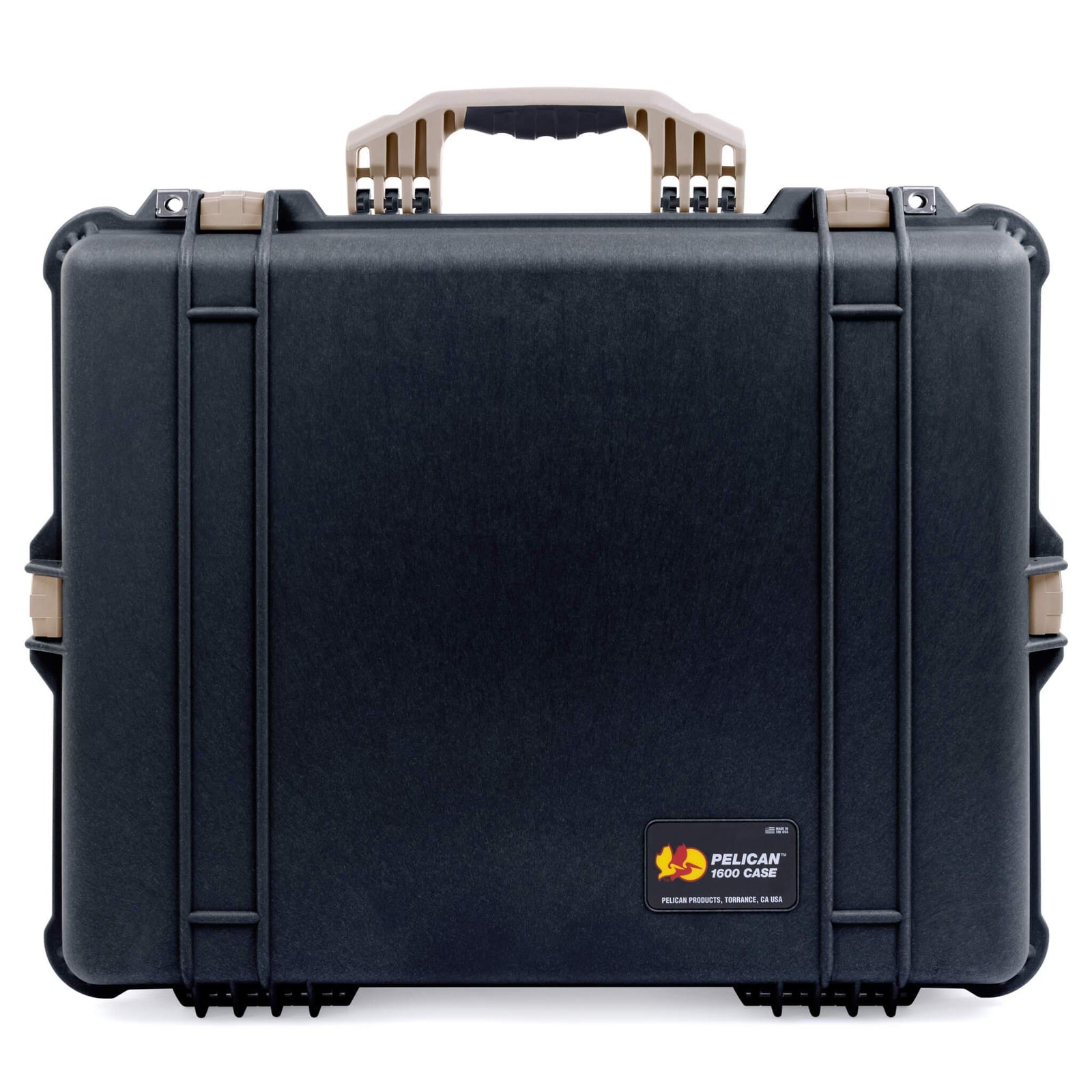 Pelican 1600 Case, Black with Desert Tan Handle & Latches ColorCase 