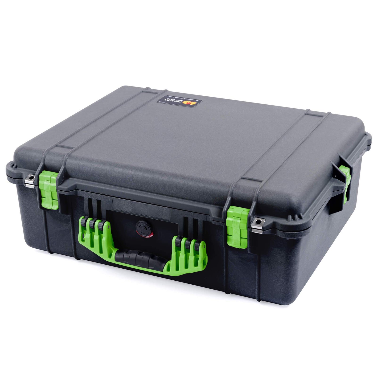 Pelican 1600 Case, Black with Lime Green Handle & Latches ColorCase 