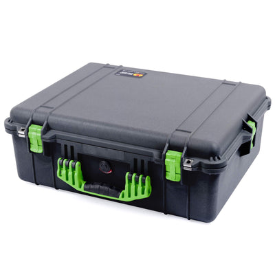 Pelican 1600 Case, Black with Lime Green Handle & Latches ColorCase