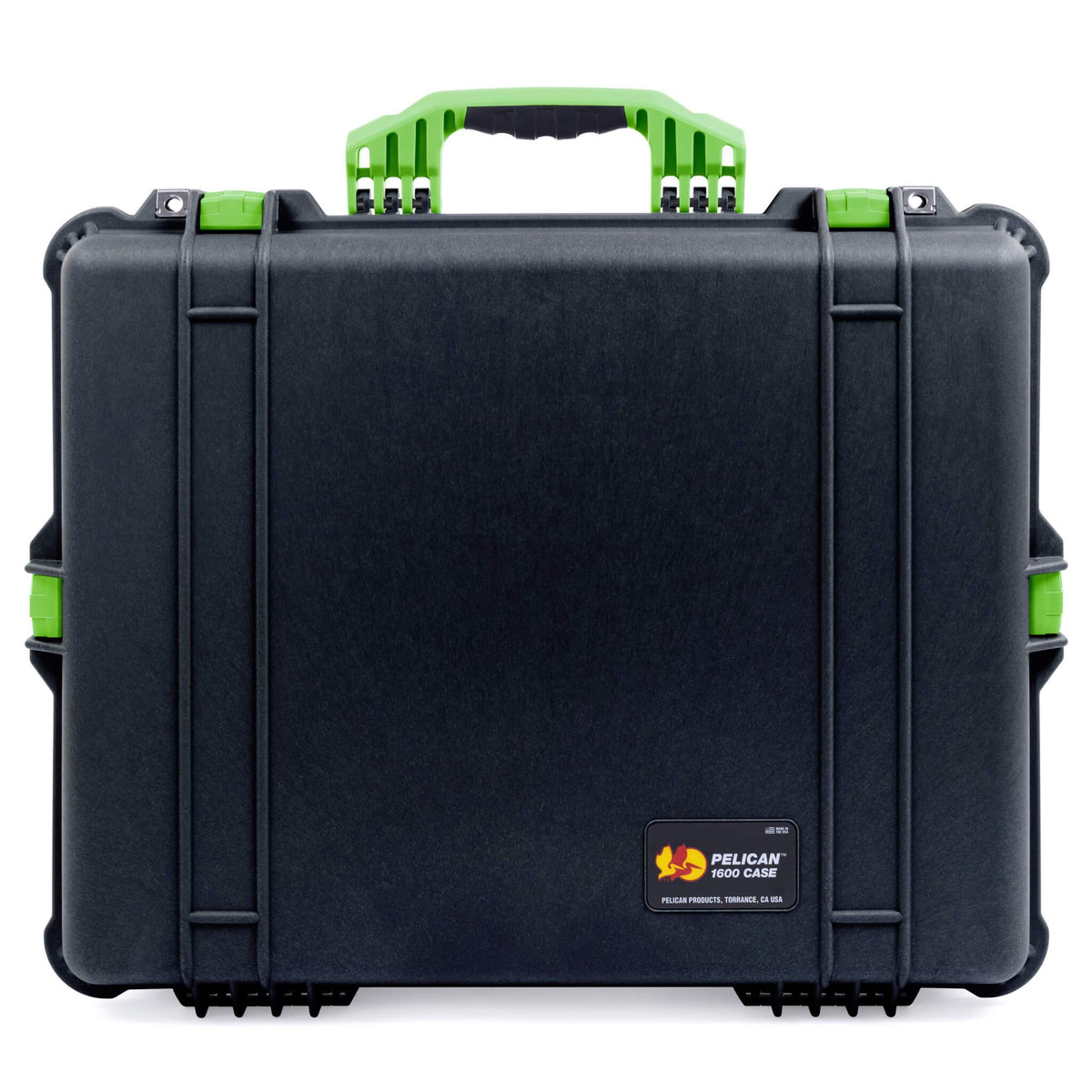 Pelican 1600 Case, Black with Lime Green Handle &amp; Latches ColorCase 