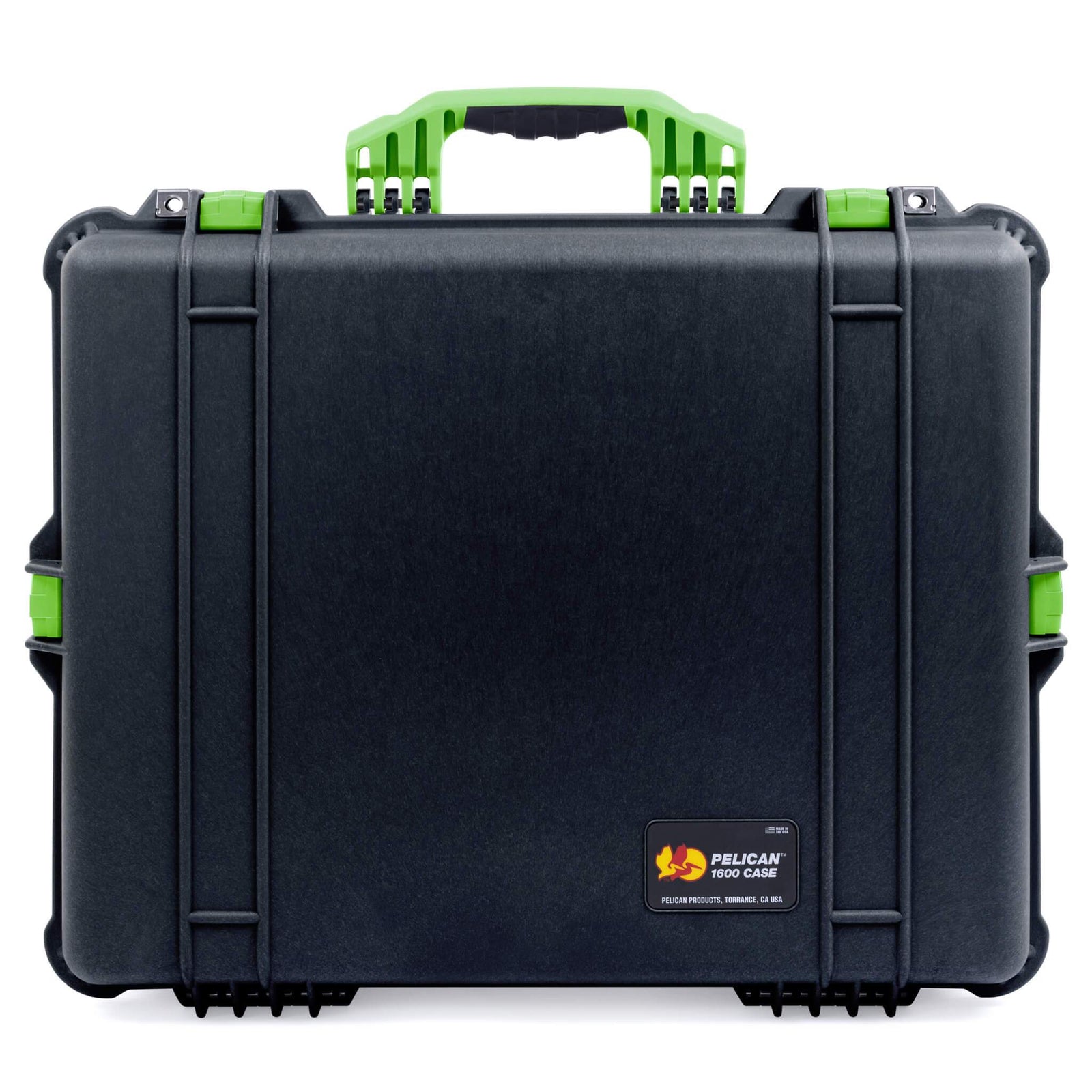 Pelican 1600 Case, Black with Lime Green Handle & Latches ColorCase 