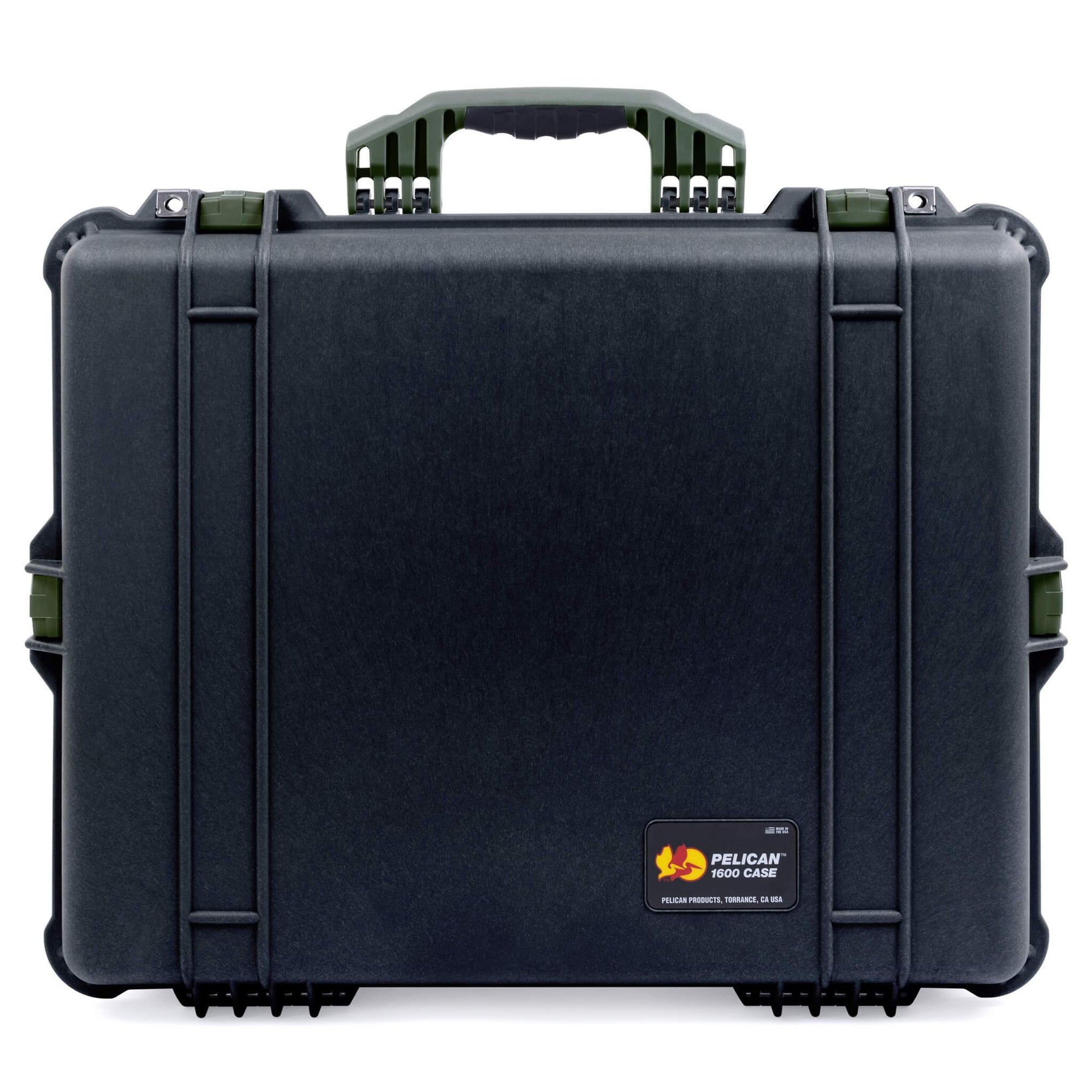 Pelican 1600 Case, Black with OD Green Handle & Latches ColorCase 