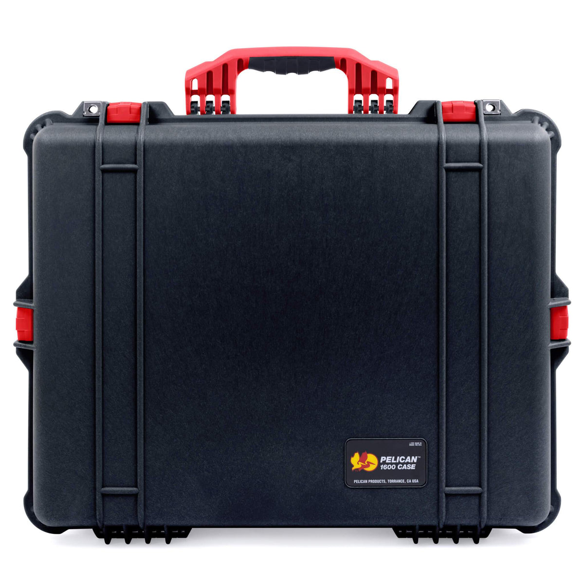 Pelican 1600 Case, Black with Red Handle &amp; Latches ColorCase 