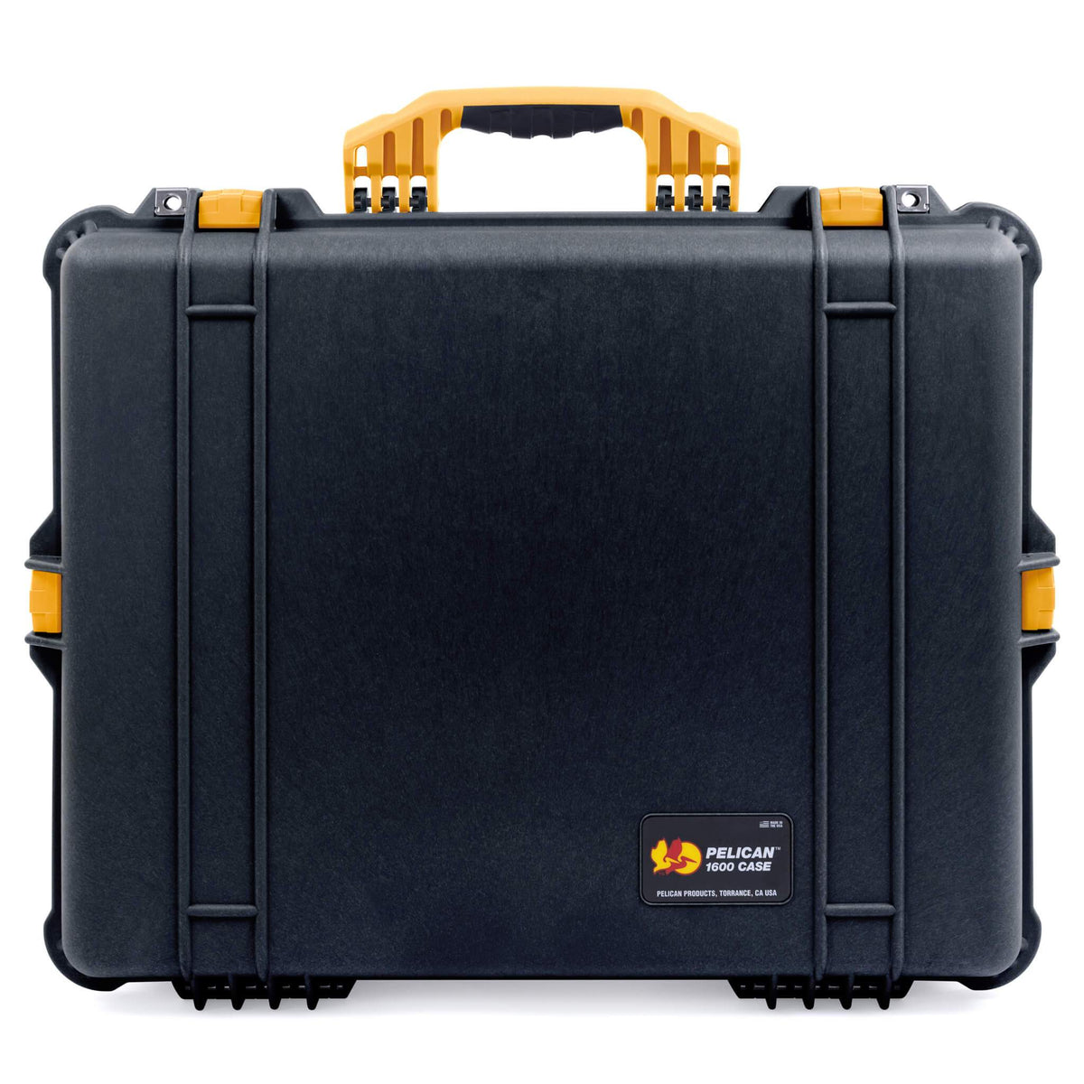 Pelican 1600 Case, Black with Yellow Handle &amp; Latches ColorCase 