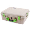 Pelican 1600 Case, Desert Tan with Lime Green Handle & Latches ColorCase