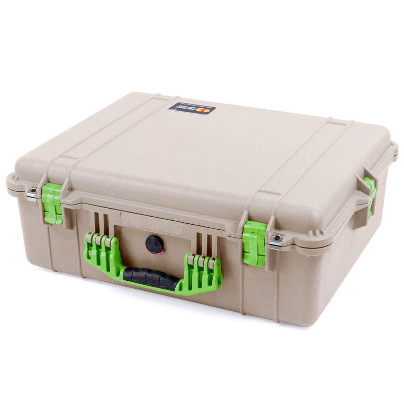Pelican 1600 Case, Desert Tan with Lime Green Handle & Latches ColorCase 