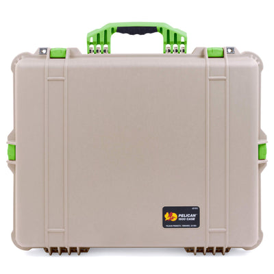 Pelican 1600 Case, Desert Tan with Lime Green Handle & Latches ColorCase