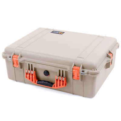 Pelican 1600 Case, Desert Tan with Orange Handle & Latches ColorCase